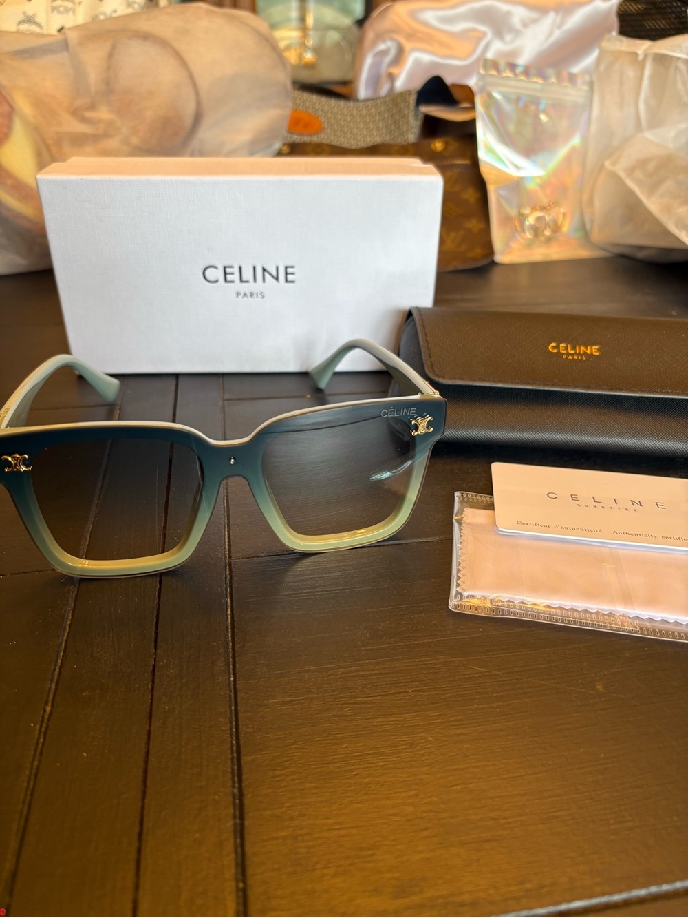 Celine Two-Tone Green Gradient Square Sunglasses